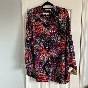 Foxcroft Sheer Multicolor Geo Dot Print Button Down Tunic Womens Size 22W
